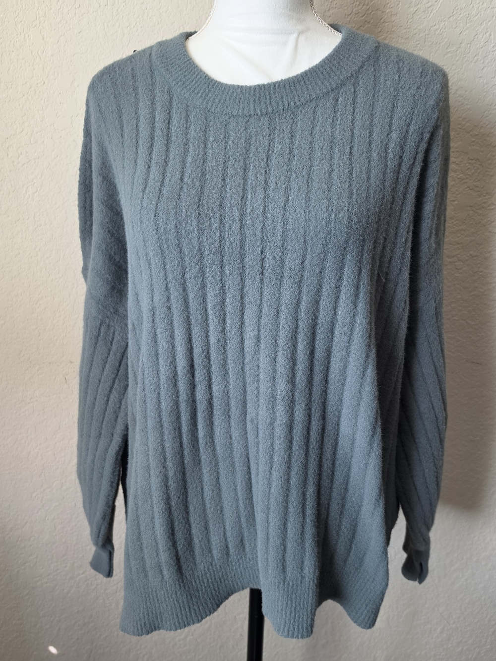 Aerie Muted Blue Ribbed Knit Crewneck Sweater - M